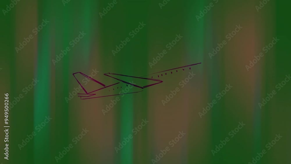 Airplane outline animation over green and brown abstract background Airplane outline animation over green and brown abstract background