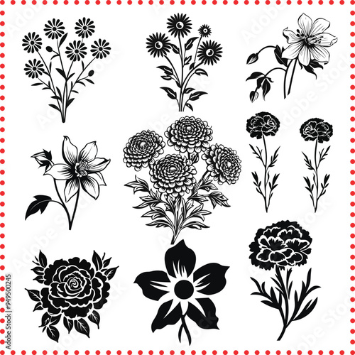 Intricate Flower Silhouette Collection  Detailed and Captivating Floral Silhouettes for Designers