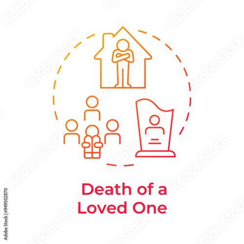Death of a loved one red gradient concept icon. Funeral, grief. Mental wellbeing, relationship. Round shape line illustration. Abstract idea. Graphic design. Easy to use in infographic, presentation