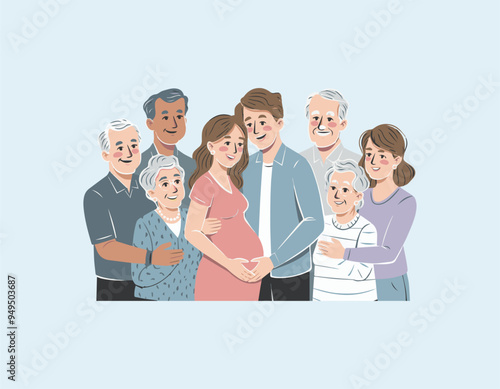 young couple in love with the woman visibly pregnant vector illustration with a lovely family