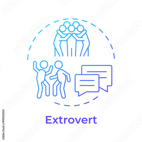 Extrovert blue gradient concept icon. Personality type, friendship. Socializing, communication. Round shape line illustration. Abstract idea. Graphic design. Easy to use in infographic, presentation