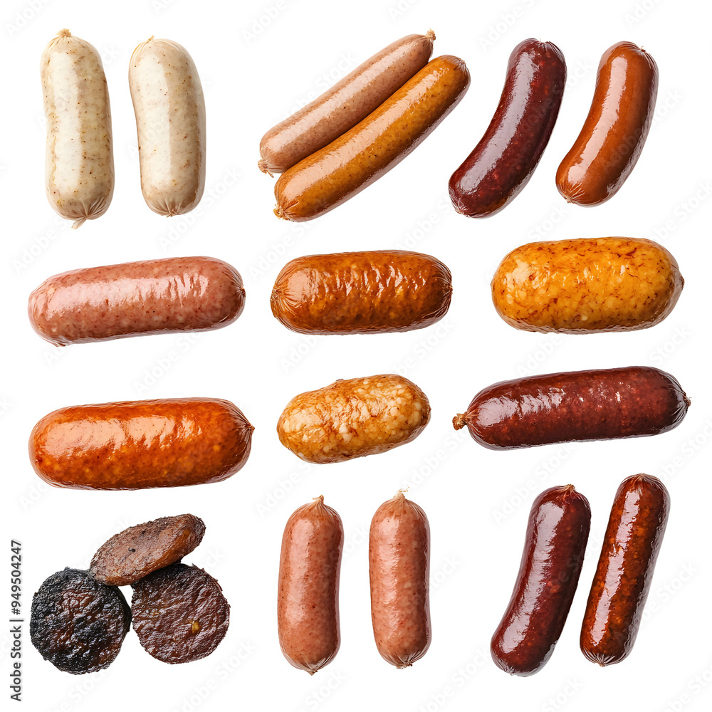 A set of sausages, perfect for grilling, frying, or adding to various dishes.. A set of sausages, perfect for grilling, frying, or adding to various dishes..