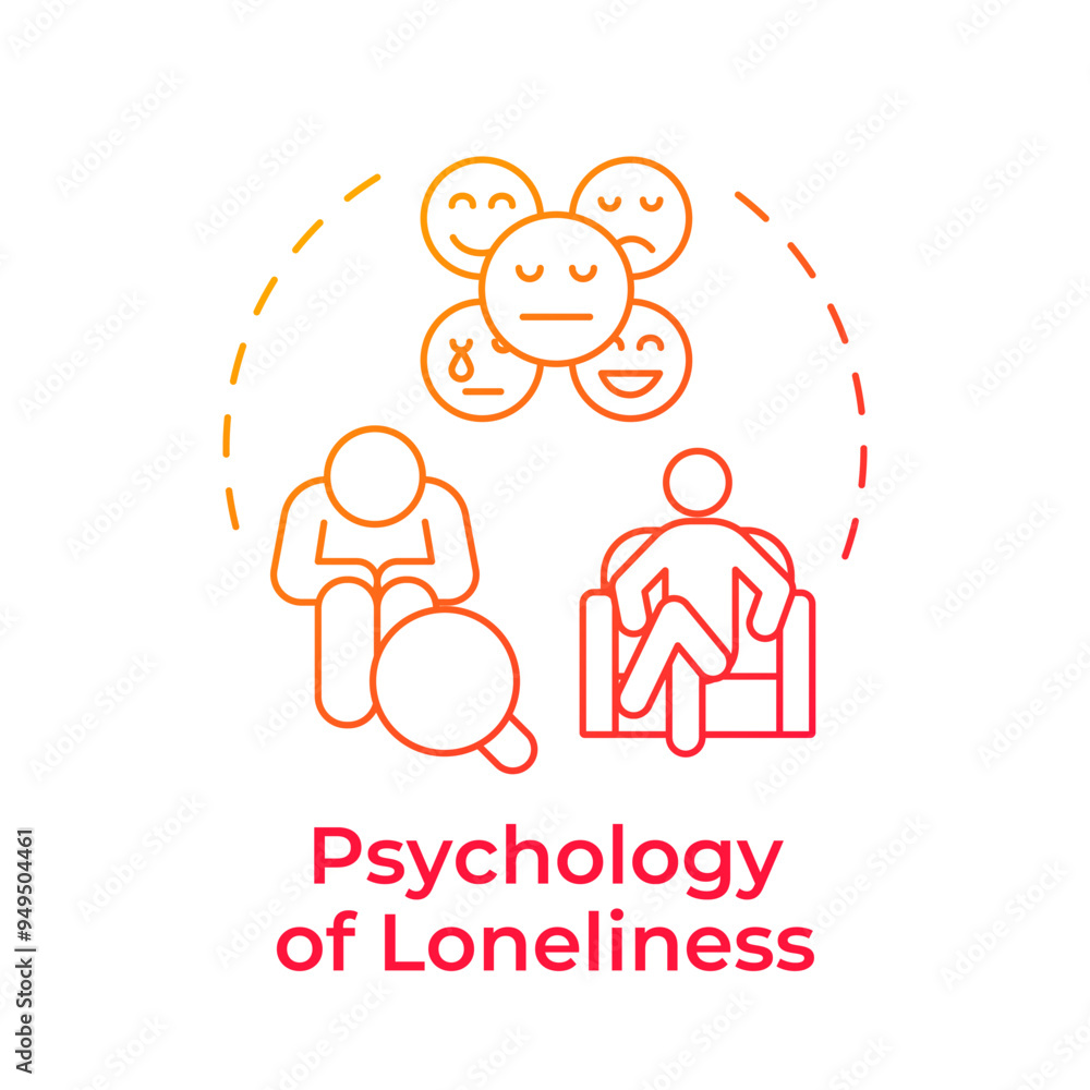 Psychology of loneliness red gradient concept icon. Mood disorder, mental psychotherapy. Round shape line illustration. Abstract idea. Graphic design. Easy to use in infographic, presentation Psychology of loneliness red gradient concept icon. Mood disorder, mental psychotherapy. Round shape line illustration. Abstract idea. Graphic design. Easy to use in infographic, presentation