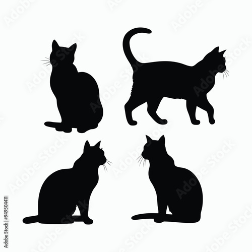 American Shorthair Cat Silhouette Vector Set Animals Illustration Template
