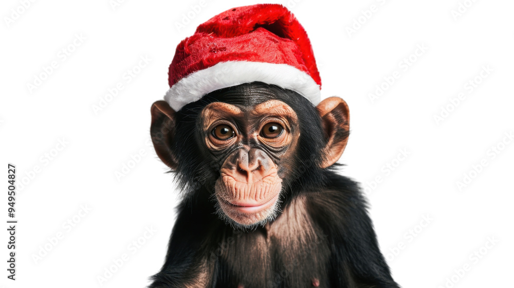 Monkey wearing Santa's hat isolated on white background Monkey wearing Santa's hat isolated on white background