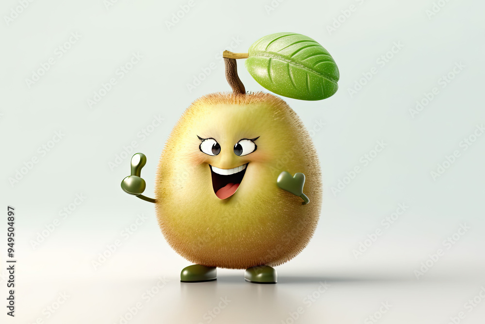 Smiling Kiwi Fruit 3D Character Giving Thumbs Up Gesture Playful and Cheerful Design Smiling Kiwi Fruit 3D Character Giving Thumbs Up Gesture Playful and Cheerful Design