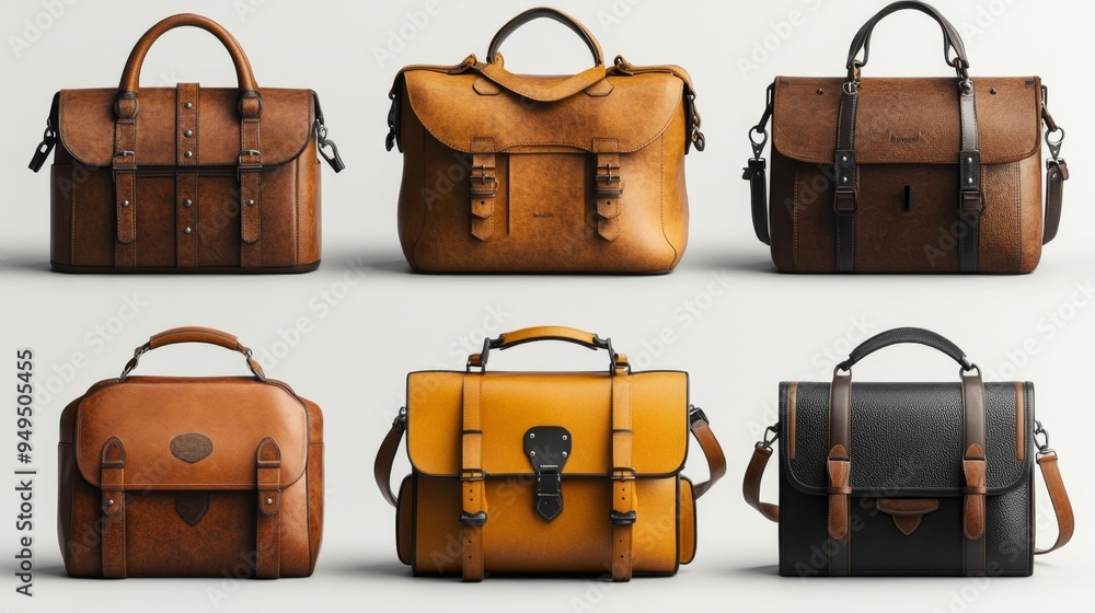 Set of Stylish Leather Bags on Neutral Background Generative AI Set of Stylish Leather Bags on Neutral Background Generative AI