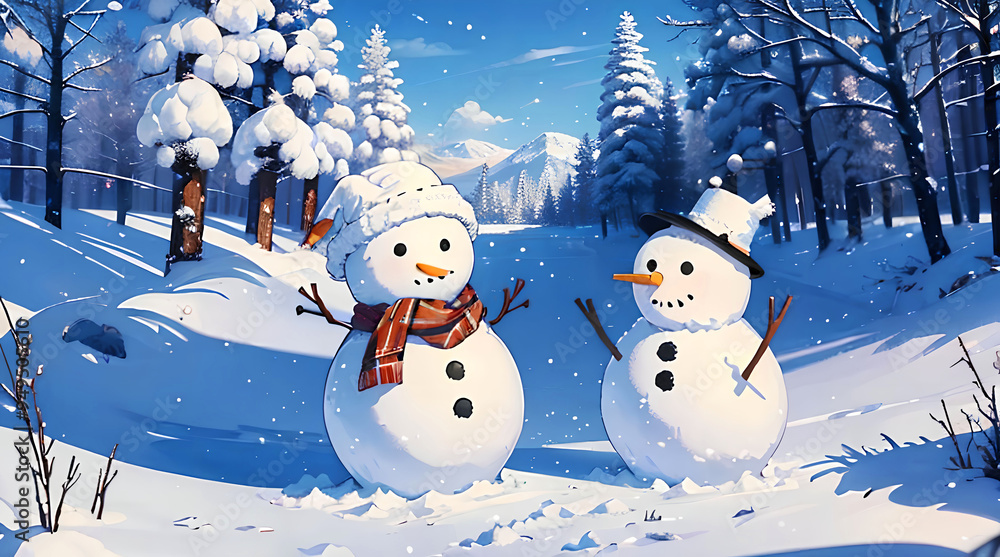Snowman in winter view for desktop wallpaper Snowman in winter view for desktop wallpaper