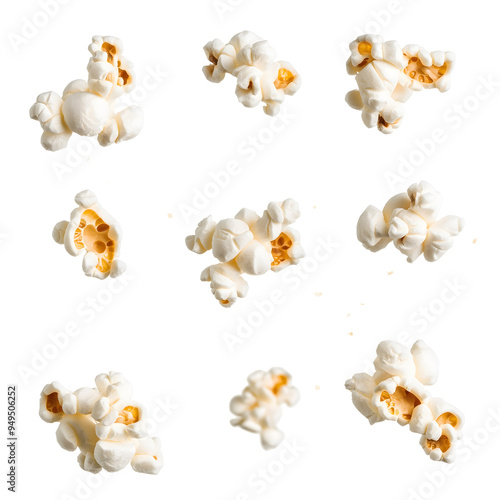 A single piece of popcorn levitating, representing a light and crispy snack perfect for relaxation..