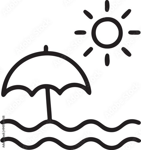 Silhouette of beach chairs and umbrellas vector illustration