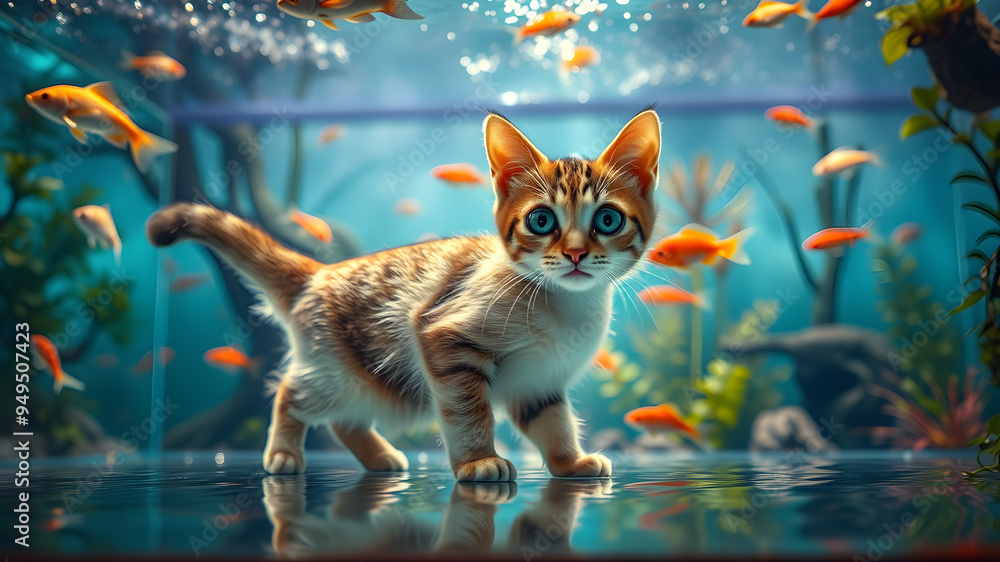 Obraz premium cat in the aquarium 