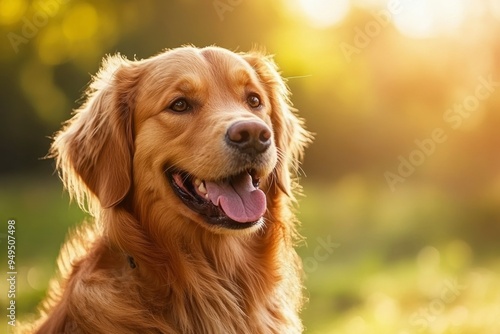 Golden Retriever Dog Portrait with Sunlight and Blurry Background