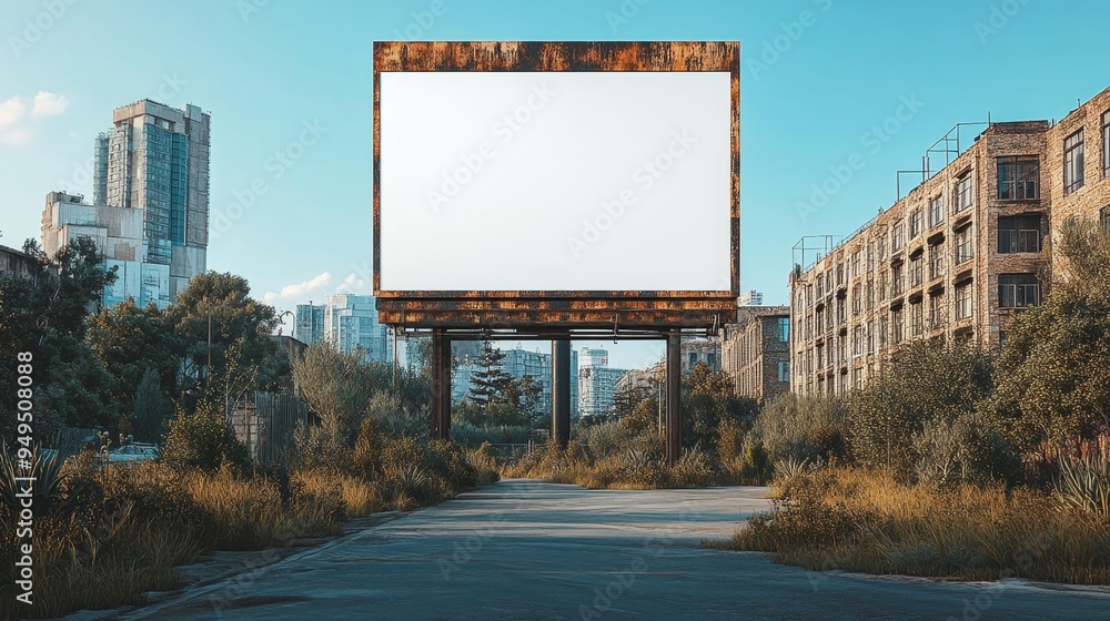 Rusty Urban Billboard in Abandoned Cityscape Generative AI Rusty Urban Billboard in Abandoned Cityscape Generative AI