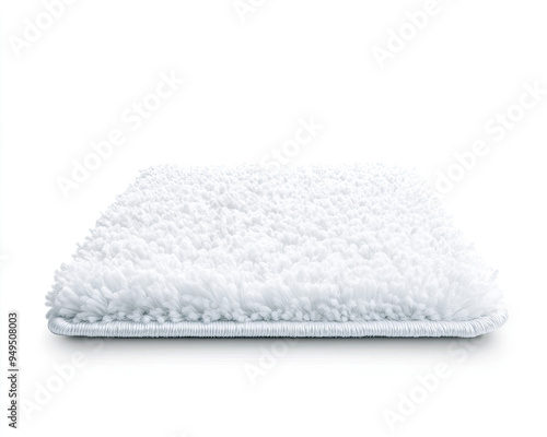 Soft, fluffy white rug with a cozy texture, ideal for enhancing any living space or bedroom decor.