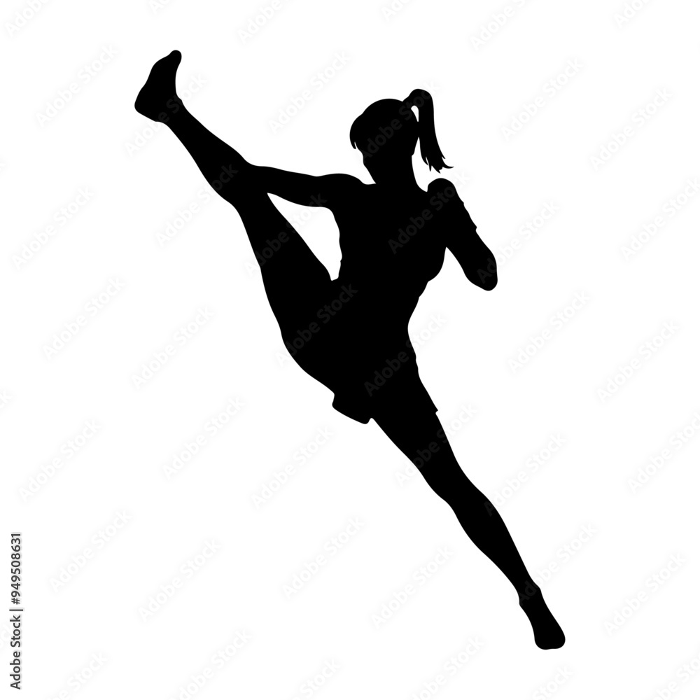 Female Kung fu Fighter vector silhouette isolated white background ...