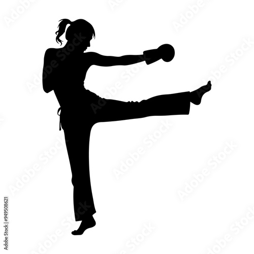 Female Kung fu Fighter vector silhouette isolated white background