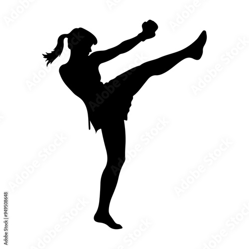 Female Kung fu Fighter vector silhouette isolated white background