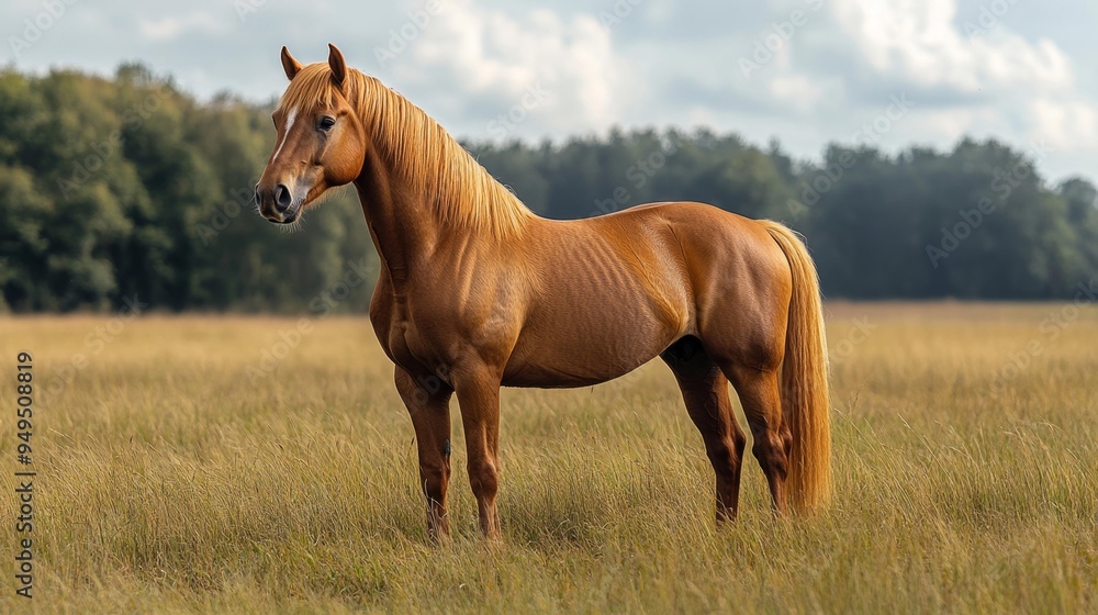 Chestnut Horse in Open Field Generative AI Chestnut Horse in Open Field Generative AI