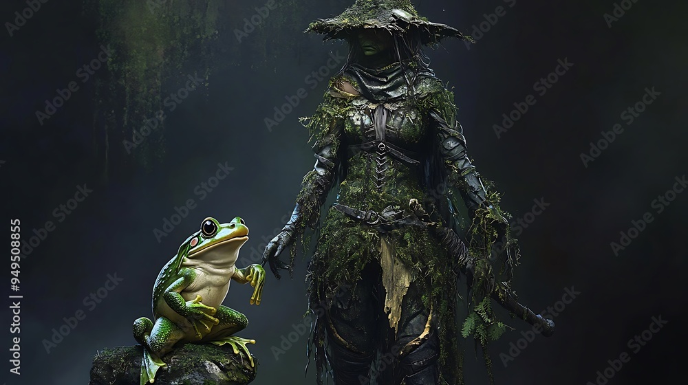 Swamp Witch Outfit with Mossy Garments and Frog Familiar 32k, Swamp Witch Outfit with Mossy Garments and Frog Familiar 32k,