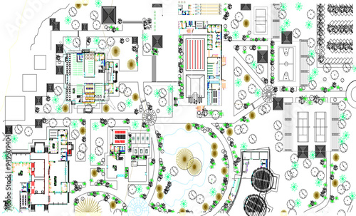 Vector illustration silhouette design detail background layout plan siteplan landscape city park metropolis full of plants