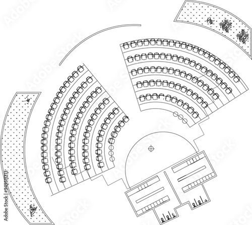 Vector illustration silhouette design detail background layout site plan view of performance hall with many spectators