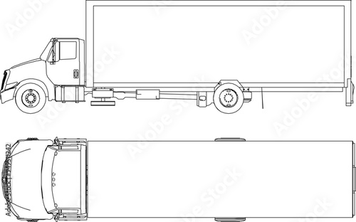 Vector illustration silhouette design detail of construction truck trailer transport vehicle with container body