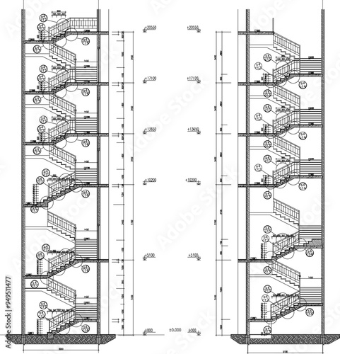 Vector illustration silhouette design of construction details of stairs of multi-storey building of flats