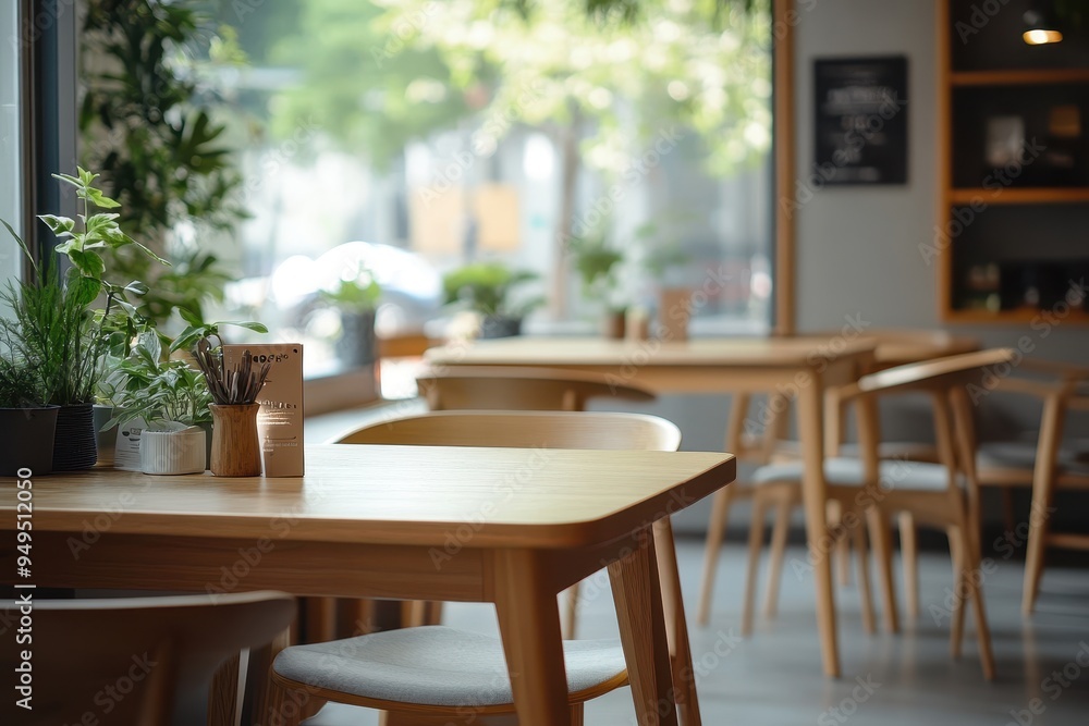 A cozy caf? interior featuring wooden furniture and greenery. A cozy caf? interior featuring wooden furniture and greenery.