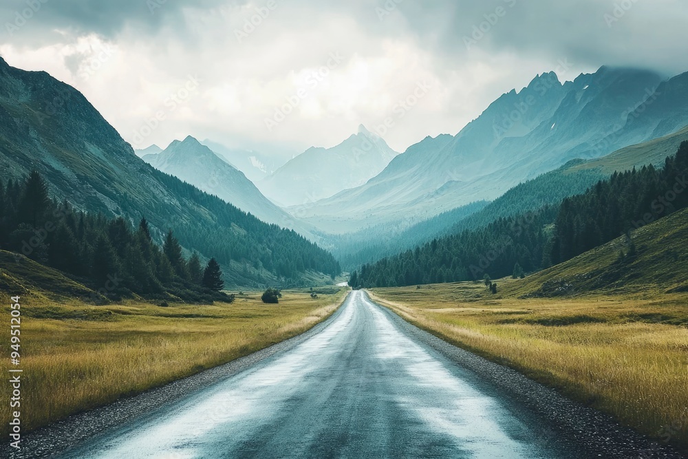 Naklejka premium Landscape with road and mountains , ai