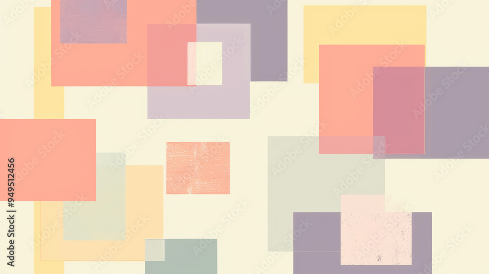 Abstract geometric background with square shapes in pastel colors of pink, purple, yellow, green and beige Abstract geometric background with square shapes in pastel colors of pink, purple, yellow, green and beige