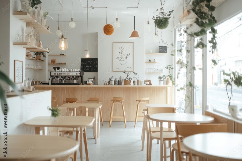 A cozy caf? interior featuring wooden furniture and plants, ideal for relaxation and socializing. A cozy caf? interior featuring wooden furniture and plants, ideal for relaxation and socializing.