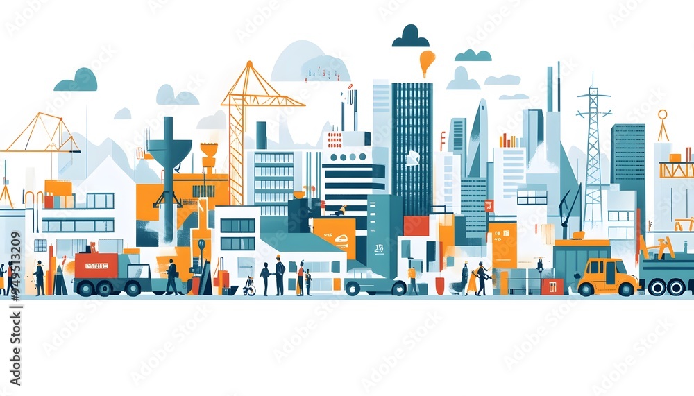 Fototapeta premium A Stylized Cityscape Depicting Urban Development and Industry