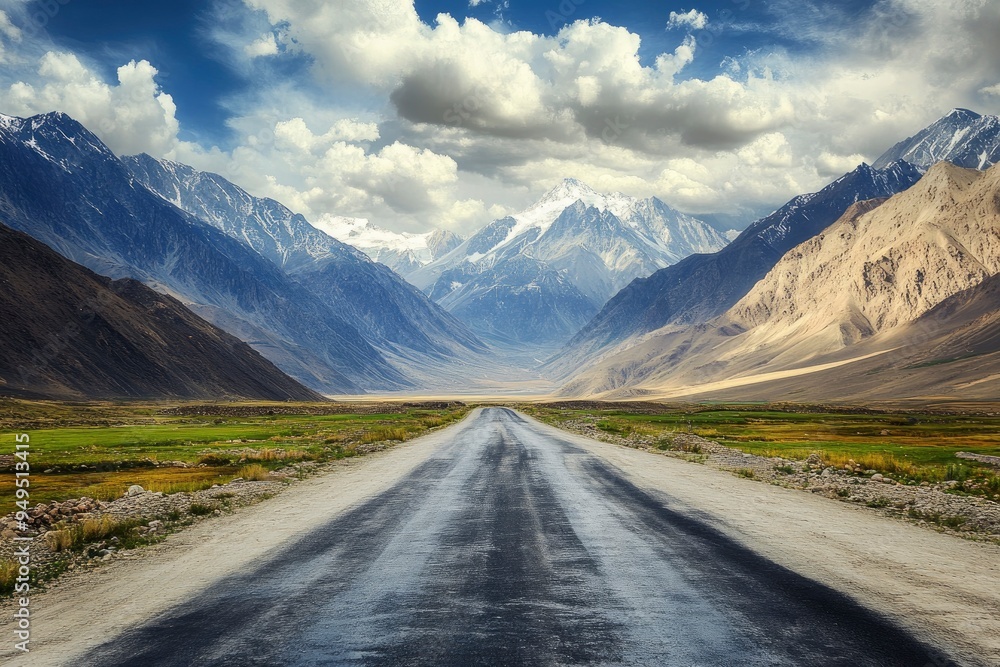 Landscape with road and mountains , ai Landscape with road and mountains , ai