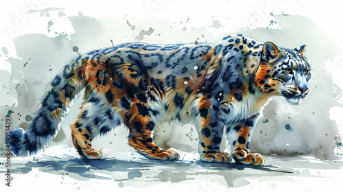 Snow leopard watercolor illustration 