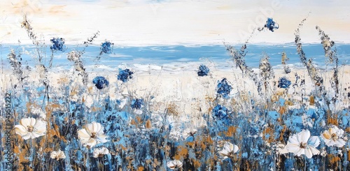 Wallpaper Mural Abstract Blue and White Wildflower Field Painting Torontodigital.ca