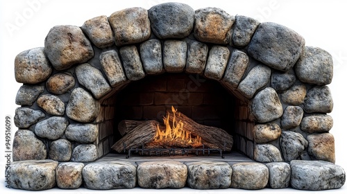 Rustic Stone Fireplace Generative AI