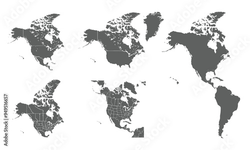 Detailed Map of North America with isolated countries.United States, Canada ,Mexico ,Argentina, Brazil, Chile, Colombia, Ecuador, Peru, Venezuela.