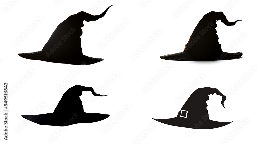 Spooky Witch Hat Silhouette on White, Spooky Witch Hat Silhouette on White,