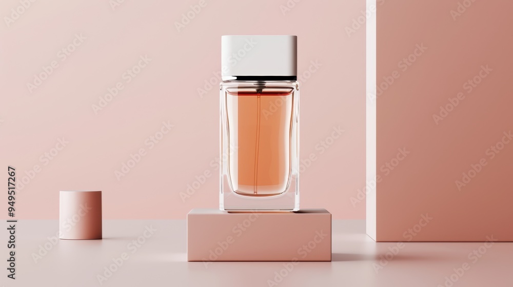 A minimalist and modern packaging design for a bottle of perfume. The packaging features a sleek glass bottle with a minimalist label. A minimalist and modern packaging design for a bottle of perfume. The packaging features a sleek glass bottle with a minimalist label.