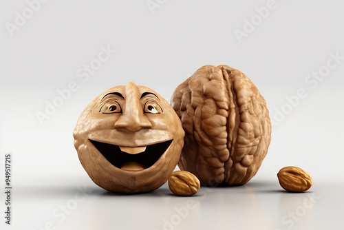 Smiling Walnuts 3D Character Giving Thumbs Up Gesture Playful and Cheerful Design for Nut Lovers and Healthy Snacking