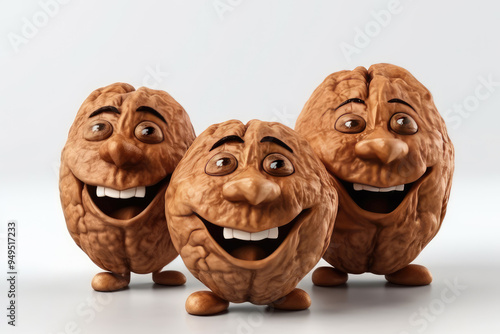 Smiling Walnuts 3D Character Giving Thumbs Up Gesture Playful and Cheerful Design for Nut Lovers and Healthy Snacking