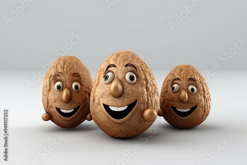 Smiling Walnuts 3D Character Giving Thumbs Up Gesture Playful and Cheerful Design for Nut Lovers and Healthy Snacking