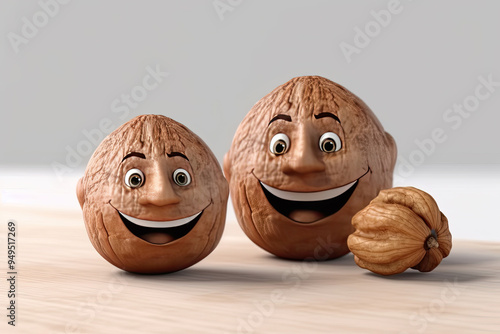 Smiling Walnuts 3D Character Giving Thumbs Up Gesture Playful and Cheerful Design for Nut Lovers and Healthy Snacking