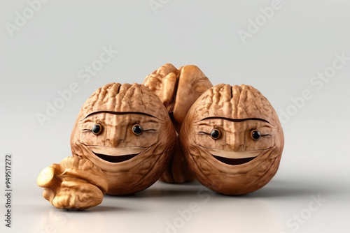 Smiling Walnuts 3D Character Giving Thumbs Up Gesture Playful and Cheerful Design for Nut Lovers and Healthy Snacking