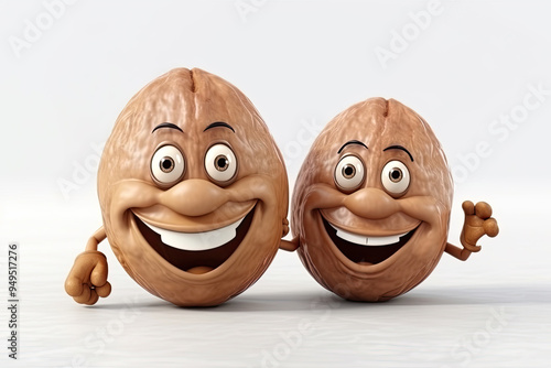 Smiling Walnuts 3D Character Giving Thumbs Up Gesture Playful and Cheerful Design for Nut Lovers and Healthy Snacking