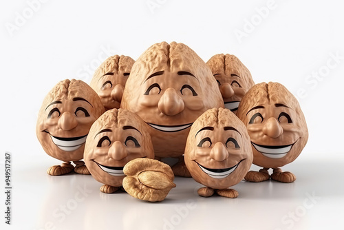 Smiling Walnuts 3D Character Giving Thumbs Up Gesture Playful and Cheerful Design for Nut Lovers and Healthy Snacking