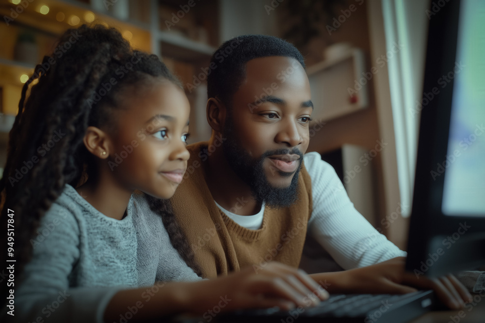 African American Family Sitting Near Computer African American Family Sitting Near Computer