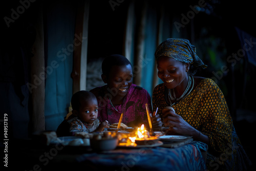 African Family Having Dinner