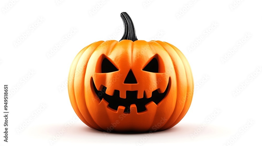 Fototapeta premium Spooky Pumpkin with Creepy Smile Silhouette on Isolated White for Halloween Advertising. 32k,