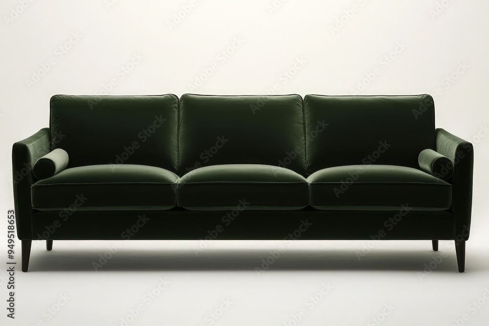 Stylish dark green sofa, emphasizing a low-profile contemporary design. Stylish dark green sofa, emphasizing a low-profile contemporary design.